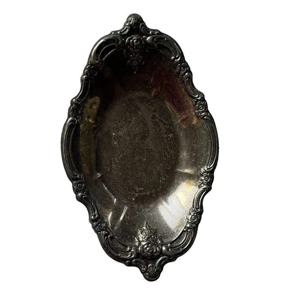 Vintage ONEIDA OL Silverplate Dish Relish Candy Dessert Butter Tray Engraved USA